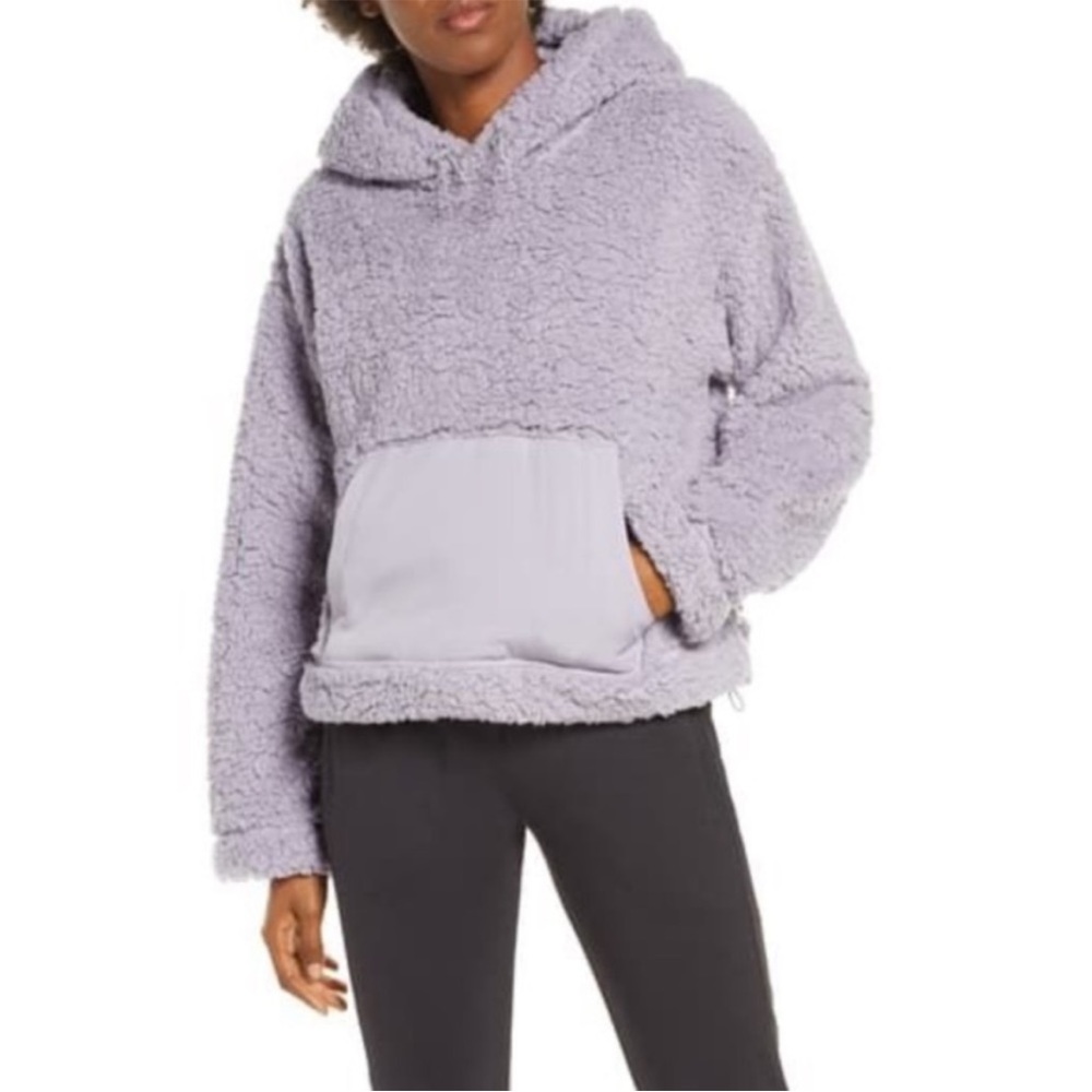 Zella Cassie Grey Faux Shearling Teddy Hoodie Size XXL